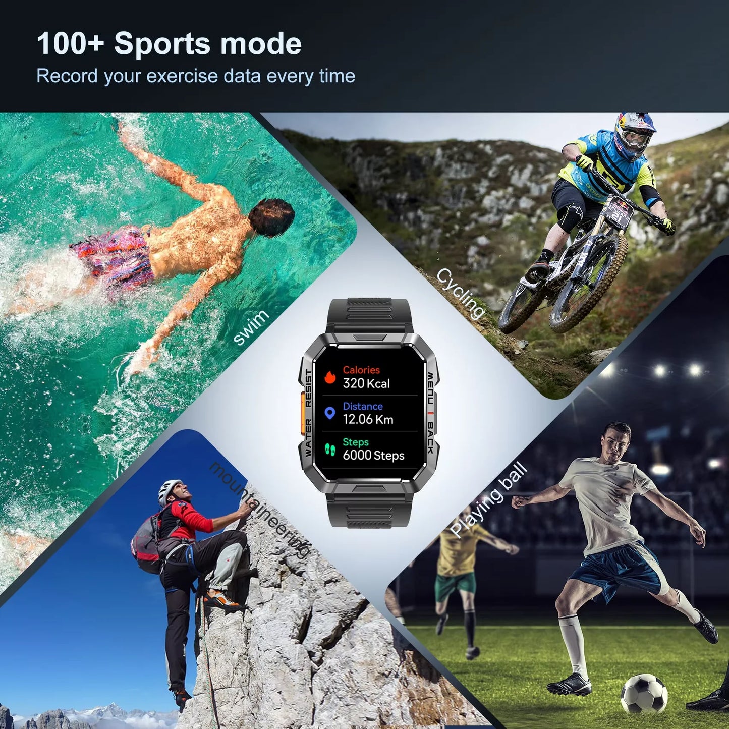 Blackview W60 Waterproof Smart Watch 2.01 inch HD Display 900mAh Large Battery Smartwatch Emergency Lighting Woman Man Watches