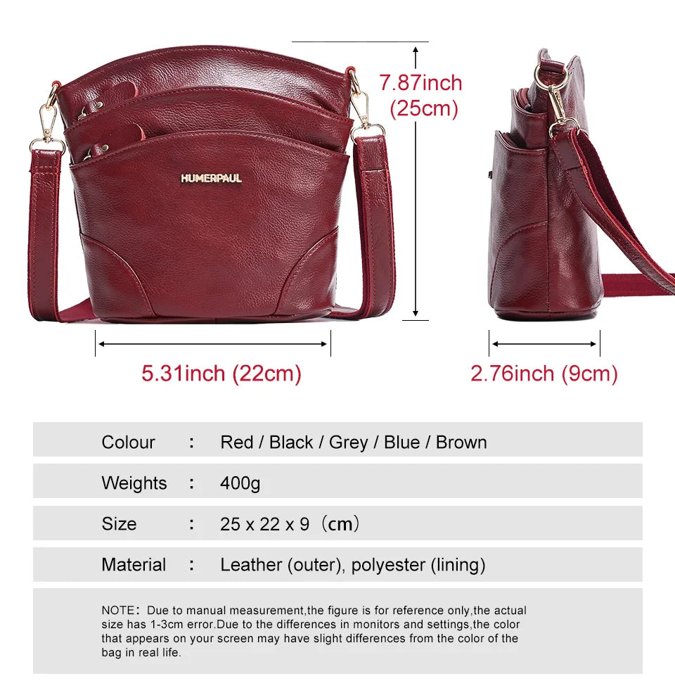 100% Genuine Leather Women Messenger Bags Casual Cell Phone Purse with Adjustable Strap Multiple Pockets Crossbody Shoulder Bag