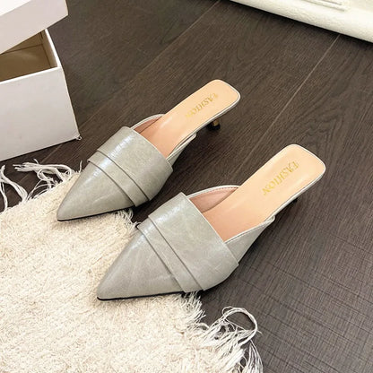 High Heels Pointed Toe Women's Slippers Summer Sandals Woman Shoes 2026 Luxury Brand Mules Shoes Walking Slides Mujer Zapatos