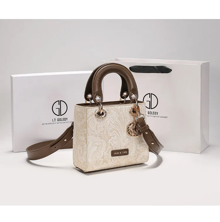 Luxury and Versatile Handheld Square Bag with Delicate Embroidery and High Quality Metal Pendant Women New Fashion Crossbody Bag