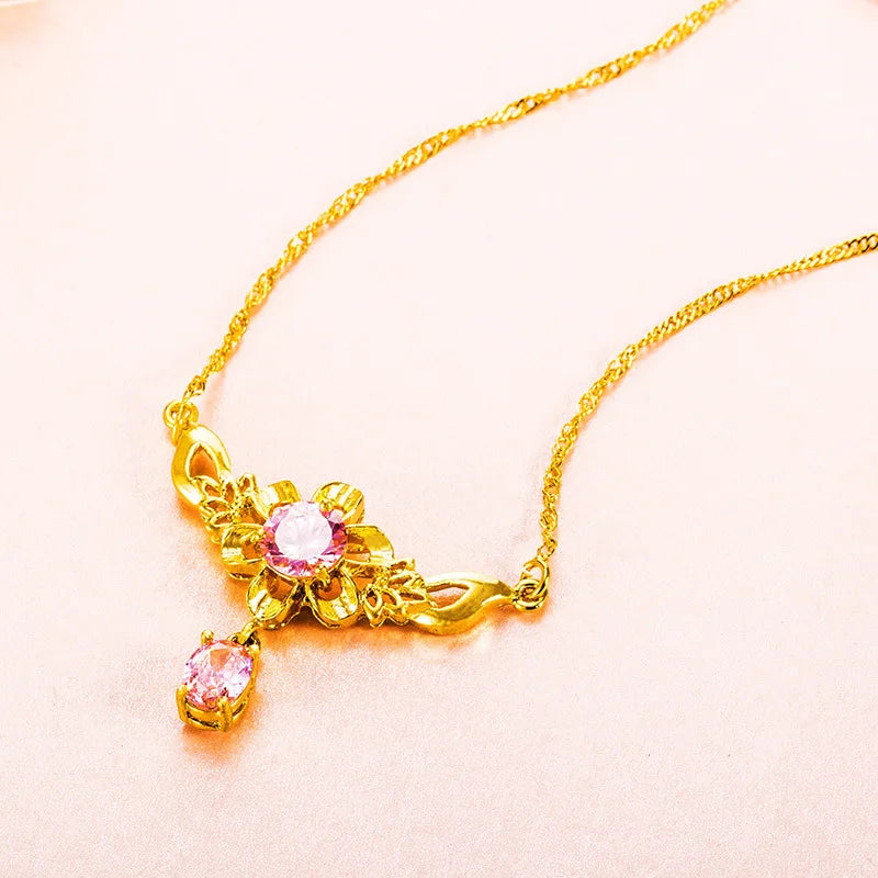 Luxury 24K 9999 Pure Gold real gold Women's necklace with moissanite sunflower pendant