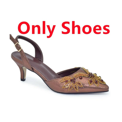 New Fashion Women Shoes and Bags To Match Set Nigeria Party Full Diamond Decoration Metal Closure Shoes for Party Luxury Pumps