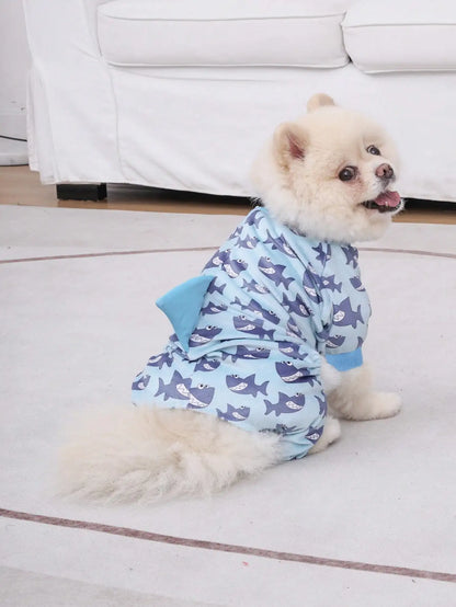 1pc Three-Dimensional Shark Fins Dog Clothes Cute Shark Print Pet Four-Legged Clothes For Dogs Autumn And Winter Warm Jumpsuits