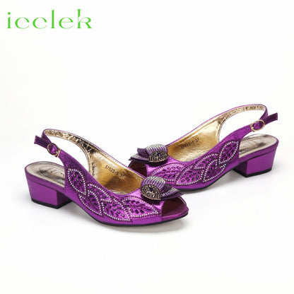 New Arrival Purple Color Women Peep Toe Sandals Shoes Matching bag Set For Mature Offices Ladies in Dress