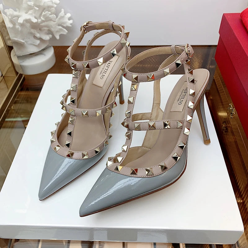 Women's Gladiator sandals Summer 2026 Luxury With Ankle Strap Pointed Toe Fashion Rivet High Heels Party Ladies Shoes Women 10cm