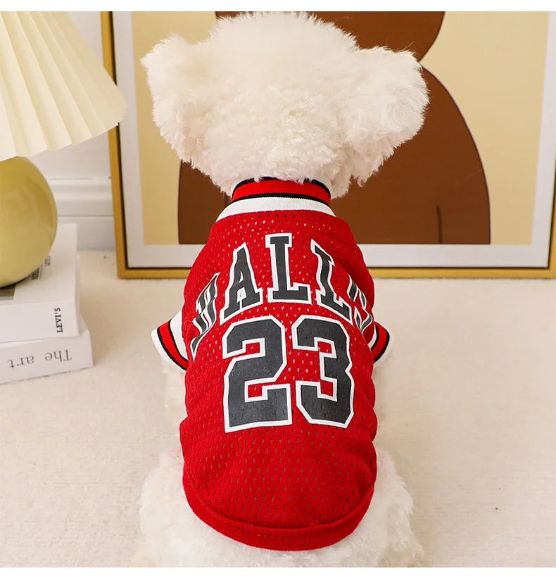Summer Pet Vest Small Body Hugger American Bulldog Breathable Lightweight Small Dog Lettered Basketball Two-Piece Outfit