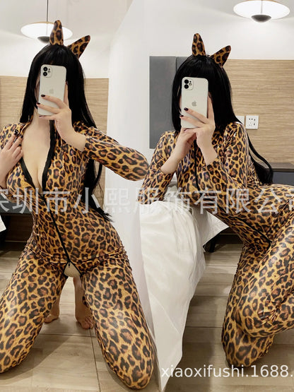 Shiny Leather PU Women's Zipper Crotch Nightclub Cat Girl One-piece Clothes Body Suits For Corset Jumpsuit Women Jumpsuits HPO3