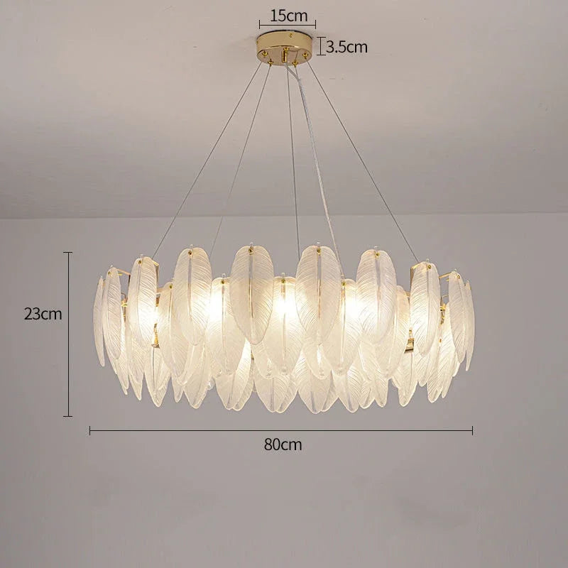 Luxury Villa Led Chandelier Feather Glass Gold Metal for Living Dining Table Room Bedroom Pendant Lights Home Decor Lustre Lamp
