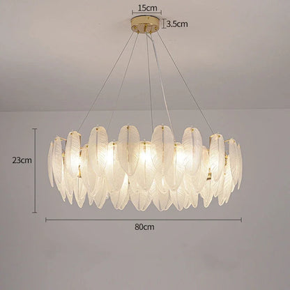 Luxury Villa Led Chandelier Feather Glass Gold Metal for Living Dining Table Room Bedroom Pendant Lights Home Decor Lustre Lamp