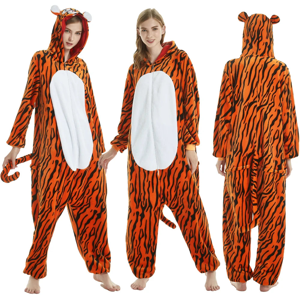 Adults Animal Cosplay Pajamas Flannel Onesies Costume Jumpsuit Pajamas Hooded Sleepwear Halloween One Piece for Performing