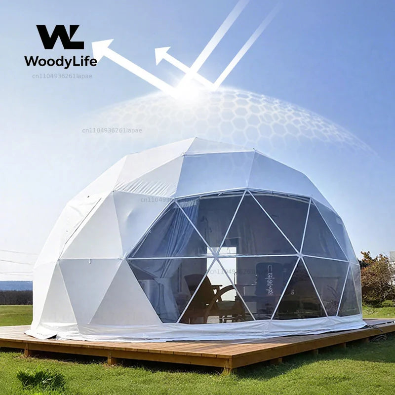 Geodesic Dome Manor Greenhouse Tent Leisure Resort Vacation Outdoor Glamping Round Tent Transparent Starry Sky Luxury Hotel Dome