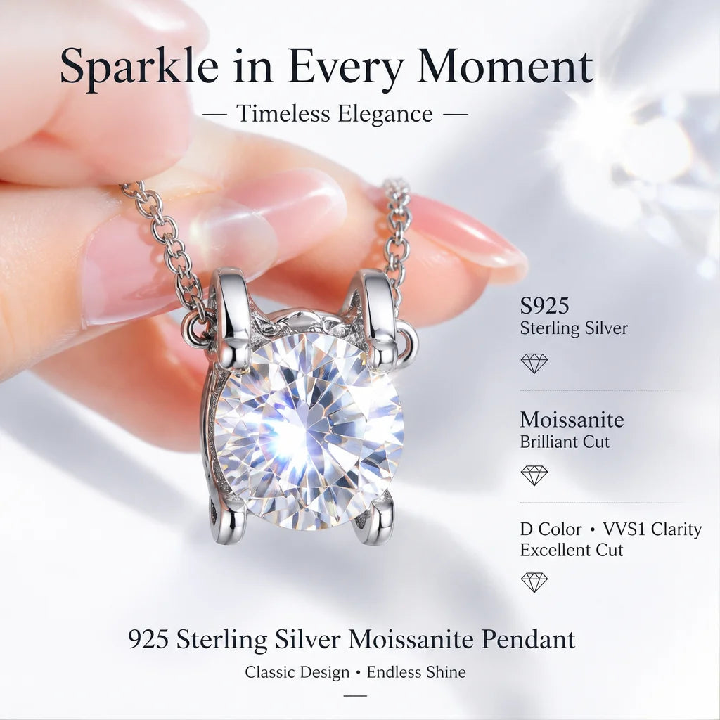 With GRA Certificate 1ct Moissanite Necklace Women's 925 Sterling Silver Plated 18k Gold Pendant Luxury Fine Jewelry