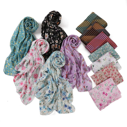 66 Colors Pearl Chiffon Printed Hijab Scarf New Fresh Small Floral Polka Dot Sunscreen Silk Scarf Shawl Turbans for Women Hijabs