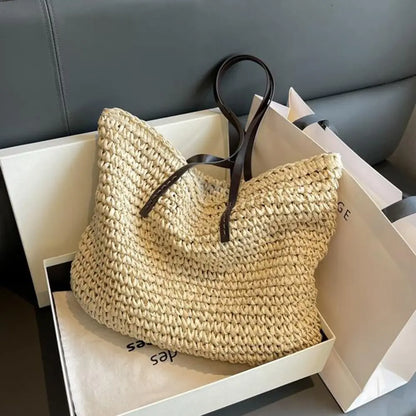 Luxury Shopping Beach Tote Bags Simple Style Large Capacity Woven Tote Bags
