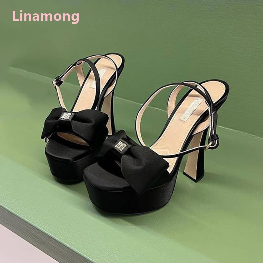 Slik Butterfly-knot Platform Fashion Sandals For Female Women Round Toe Luxury Elegant Design Ankle Buckle Strap Sexy Shoes