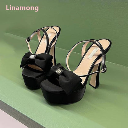 Slik Butterfly-knot Platform Fashion Sandals For Female Women Round Toe Luxury Elegant Design Ankle Buckle Strap Sexy Shoes