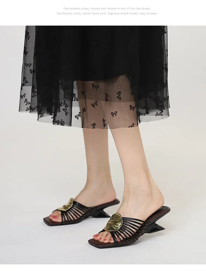 Luxury Designer Square Toe Slippers Heeled Sandals for Woman Shoes 2026 New Elegant Pumps Flip Flops Dress Summer Mujer Zapatos