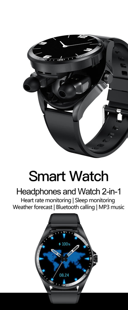 Smart Watch 2 in 1 with Headphones AI Voice Assistant Bluetooth Call Health Monitor DIY Wallpaper 1.46inch HD Screen Wristwatch