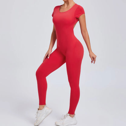 2025 Yoga Jumpsuit Fitness Sports Overalls Gym Clothing Set Wear Pilates Workout Clothes Women Short Sleeves Outfit Activewear