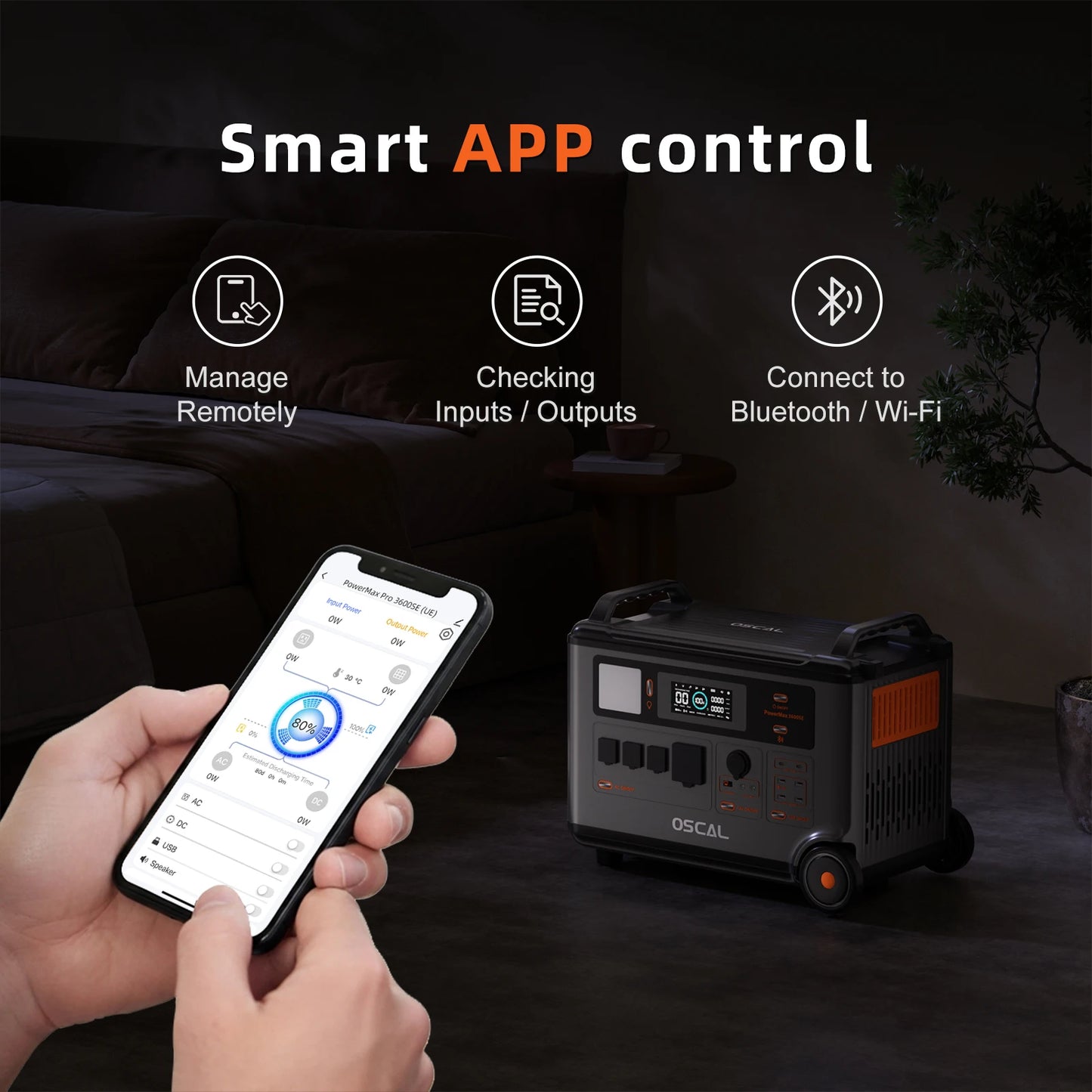 OSCAL PowerMax 3600SE Portable Power Station, 3600Wh LiFePO4 Battery, Solar Generator optional 400W Solar Panel, 3600W (Surge 7200W) Fast charging Home Backup Battery, Power Supply for Camping, RV