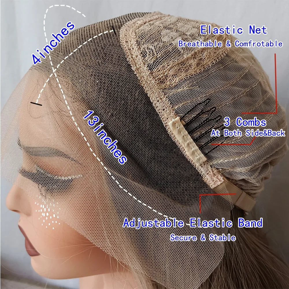 Blonde Balayage Lace Front Wig Free Part HD Lace Wig Realistic Look Dark Brown Roots Natural Wavy Synthetic Heat Resistant Fiber
