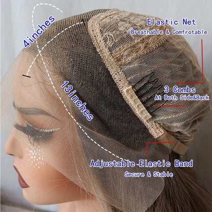 Blonde Balayage Lace Front Wig Free Part HD Lace Wig Realistic Look Dark Brown Roots Natural Wavy Synthetic Heat Resistant Fiber
