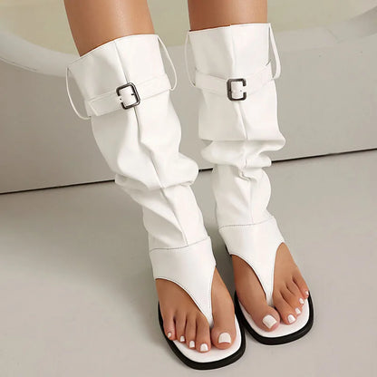 New Fashion sandalias femininas Clip Toe Chunky Heels High Top Sandals Women Knee High Boot Summer Shoes Lady Flip Flops WSH5264