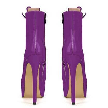 Onlymaker Women Round Toe Platform Lace-up Stiletto Printed Side Zipper Stiletto High Heel Ankle Boots