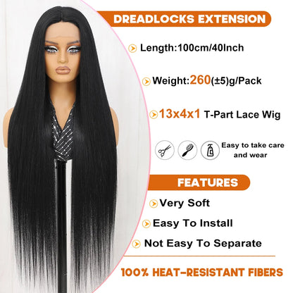 40 Inch Synthetic Lace Front Wigs For African Women T Part Lace High Temperature Fiber Straight Lace Wigs For Afro Female