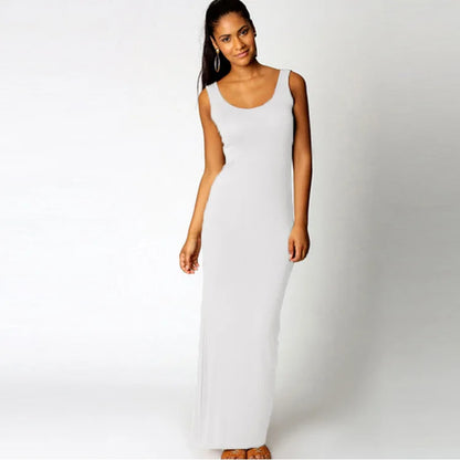 Women‘s Maxi Dress Sleeveless Bodycon Long Dress Elegant Casual Homewear Spring Summer Cool Solid-Color Dress