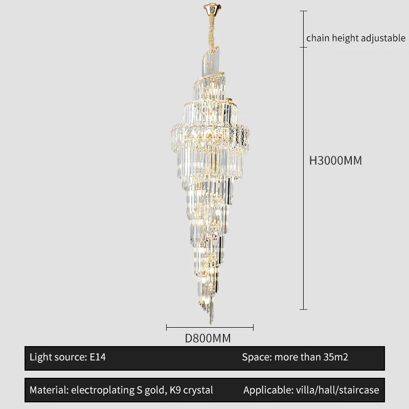 Light Luxury Large Chandelier Spiral Staircase Chandelier Luxurious And Atmospheric Duplex Villa Hotel Lobby Chandelier