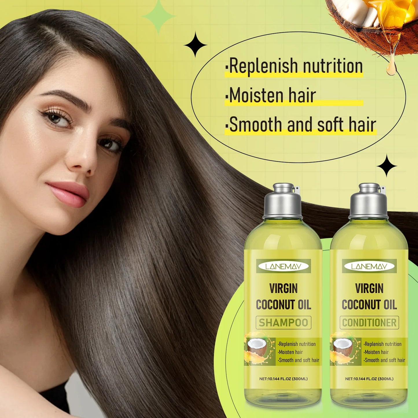Virgin Coconut Oil Shampoo & Conditioner Set – Deep Moisturizing for All Hair Types Transform dry, dull hair into soft.