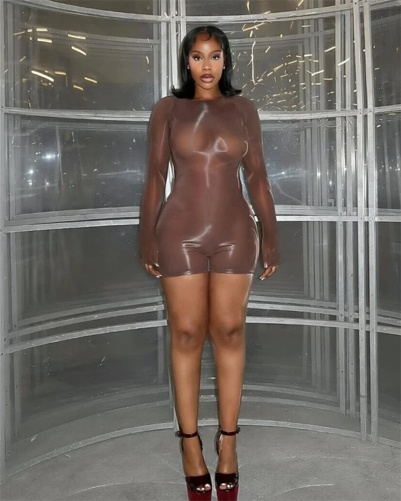 Doyerl Solid Long Sleeve Shorts Romper for Woman Bodysuit Fancy Club Skinny Stretchy Party Night Going Out One Pieces Playsuit