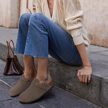 Kidmi New Cow Suede Women's Potato Shoes With Adjustable Strap Cork Insole Mules Outdoor Unisex Clogs Slippers With Arch Support