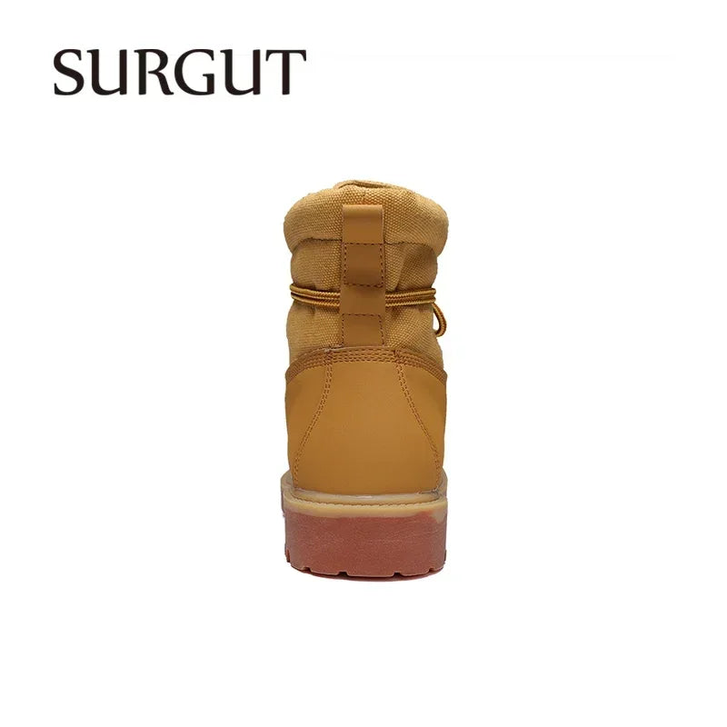 SURGUT Leather Men Boots Comfortable Autumn Winter Plush Keep Warm Shoes Fashion Trends Style Working Boots