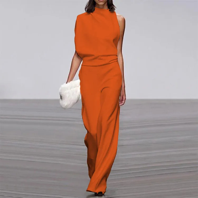Fashion Sleeveless Solid Backless Jumpsuit Women 2025 Summer Stand Collar Elegant Lady Temperament White Jumpsuits Women's