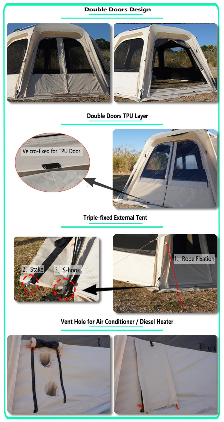 Hot Selling Large Connectable Big Family Camping Tent Dia. 460cm Geodesic Dome Tent with Modular Pod Tent Design 5 Bedrooms