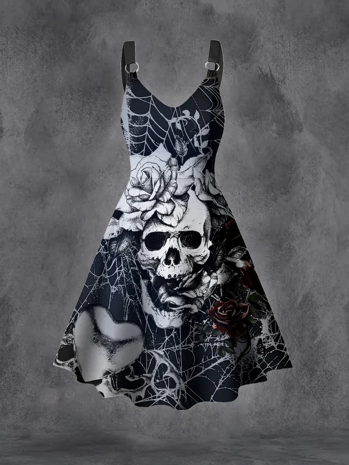 Plus Size Goth Punk Dress Women Black Gothic Lace Up Corset A-Line Halloween Dress