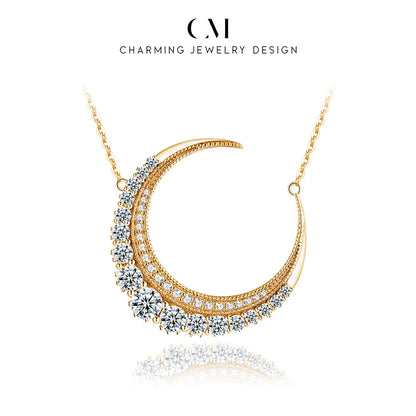 CHARMING Luxury Moon D VVS1 Moissanite Necklace 925 Sterling Silver for Women Daily Jewelry Birthday Gift Engagement Anniversary