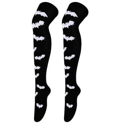 Women Halloween Socks Thigh High Stockings for Girls Black White Over Above Long Knee Sock Funny Cosplay Harajuku