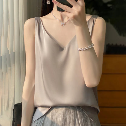 New Lce Silk Satin Camisole Women's Spring/Summer Solid Color Sleeveless Sexy Comfortable Silk Underwear Vest RW-D09