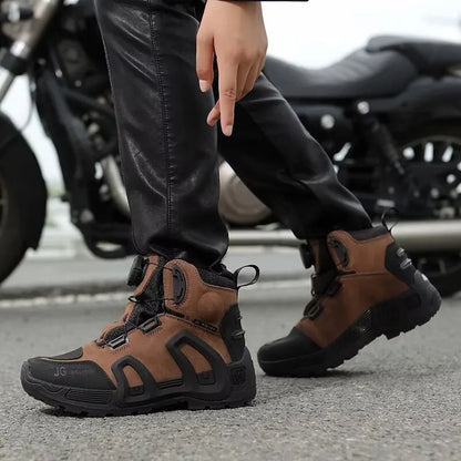 JG WOLVES Men Women Motorcycle Riding Boots Waterproof Cowhide Leather Breathable Anti-Slip Wear-Resistant Touring Moto Shoes