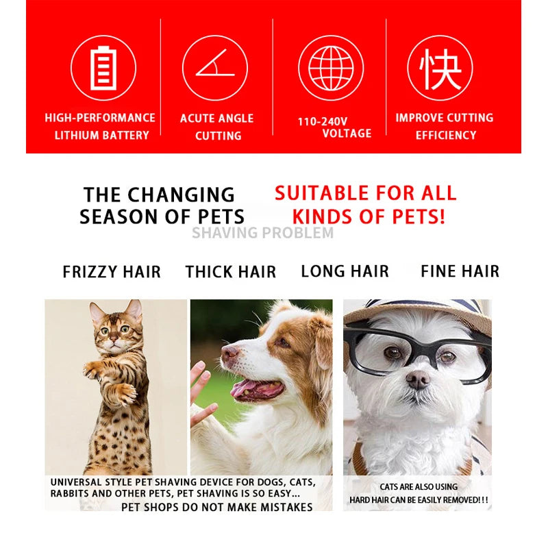 Electric Pet Clipper Grooming Kit for Dogs Reachageable Trimmer Haircut Cat Hair Cutting Remover Quiet Nail Grinder Machine Set