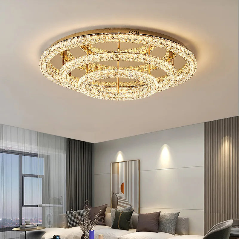 Modern Luxury Led Dimmable Chandelier Foyer Crystal Ceiling Lights Lustre Indoor Light Lamparas Round Steel Led Luminarias