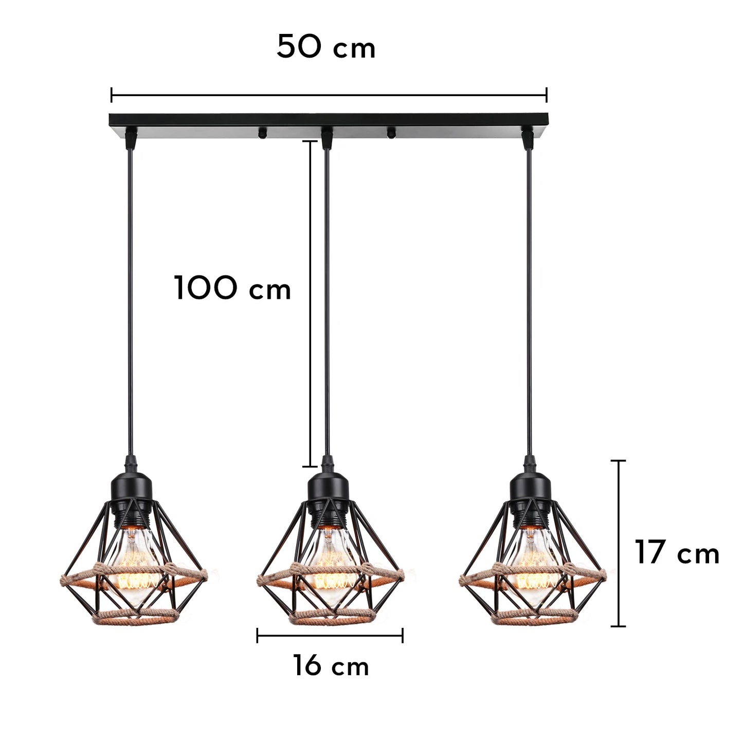 3 Heads Vintage Pendant Lights Wood Hanging Lamp Chandelier Industrial for Loft Dinning Living Room Kitchen Lighting Fixture LED