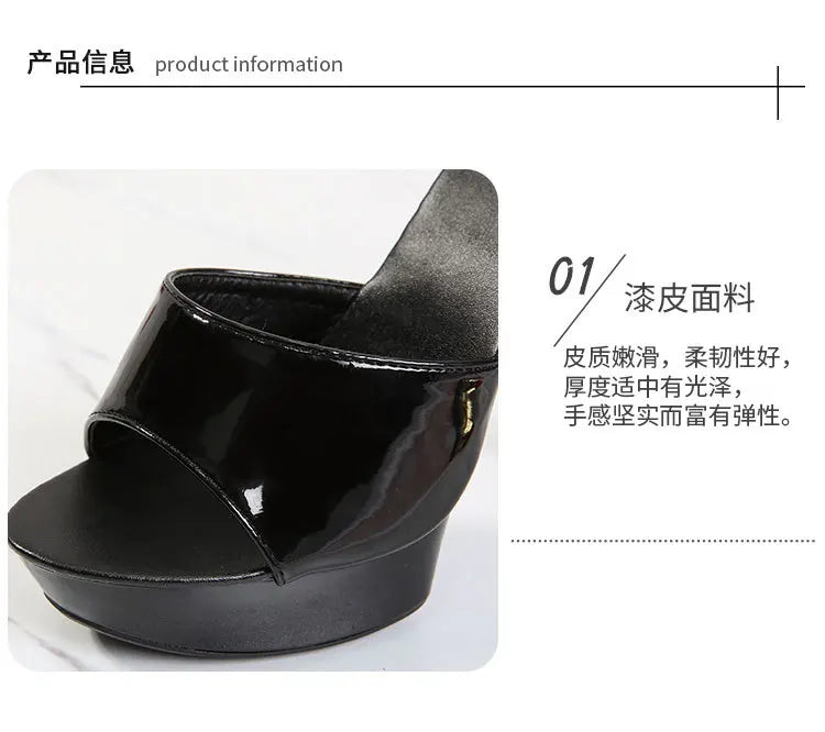 13CM Woman Slippers Mule Patent Leather Sandals Sexy Fashion Slides Party Shoes for Women Luxury Black Summer Platform Sandals