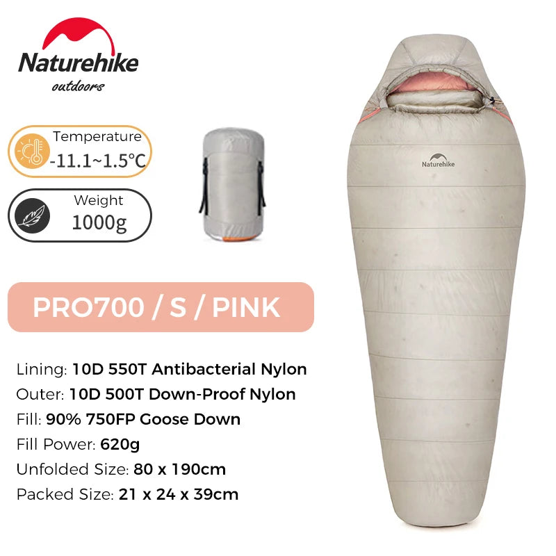 Naturehike Snowbird Pro Goose Down Sleeping Bag Winter Sleeping Bag Ultralight Hiking Camping Goose Sleeping Bag Thickened Cold