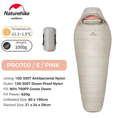 Naturehike Snowbird Pro Goose Down Sleeping Bag Winter Sleeping Bag Ultralight Hiking Camping Goose Sleeping Bag Thickened Cold