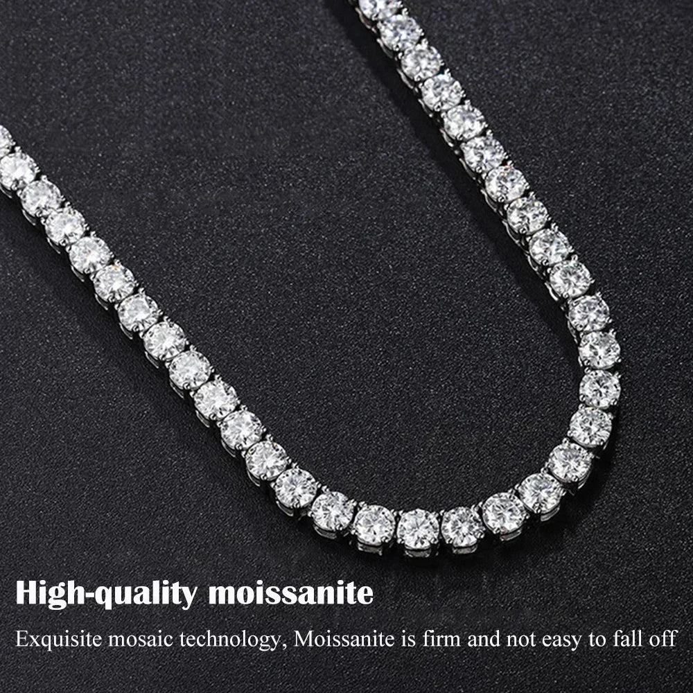 FEOBUR 3/4/5mm Real Moissanite Tennis Necklace for Women Men S925 Silver Certified Full Diamond Neck Chains Trendy Jewelry Gift