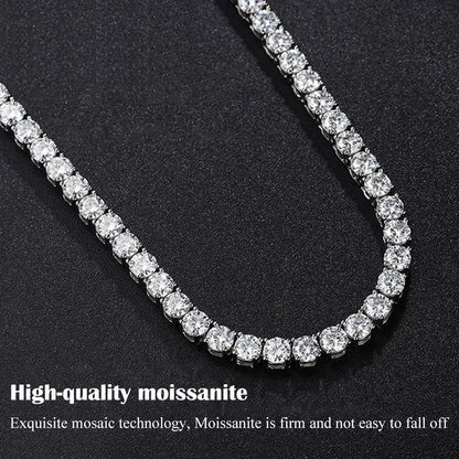 FEOBUR 3/4/5mm Real Moissanite Tennis Necklace for Women Men S925 Silver Certified Full Diamond Neck Chains Trendy Jewelry Gift